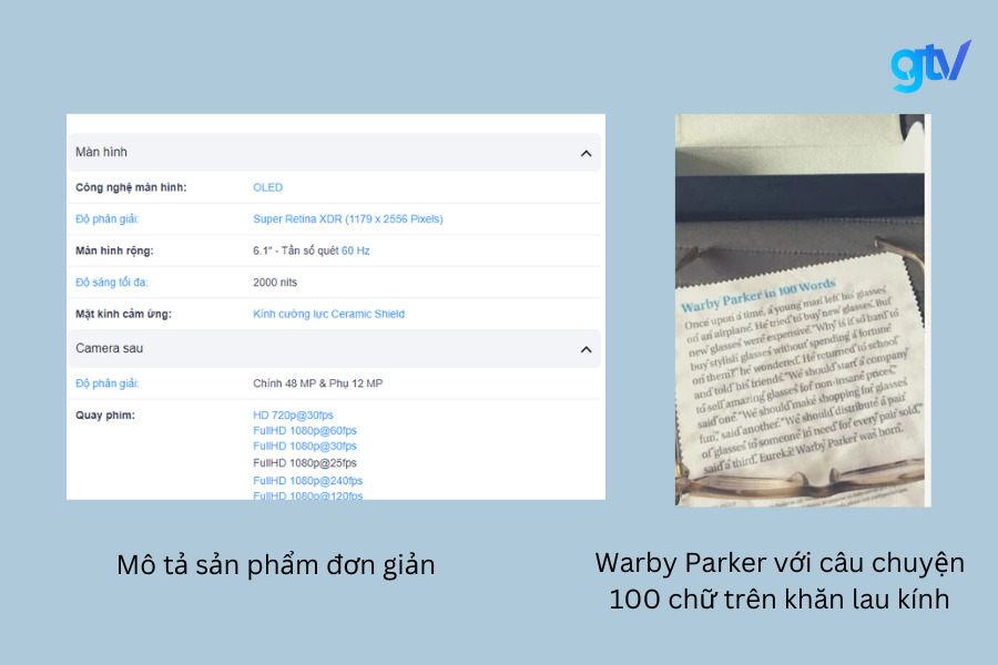mô tả sản phẩm đơn giản và câu chuyện về sản phẩm