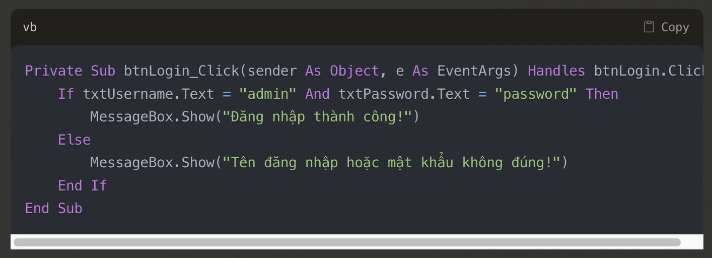 ví dụ đơn giản về xử lý sự kiện trong VB