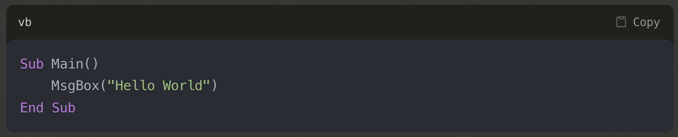 ví dụ cú pháp cơ bản kinh điển "Hello World"